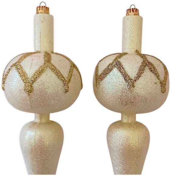 2 LARGE Glass Teardrop Finial Ornaments 12" Christmas Hand Blown Iridescent Vtg. - Picture 3 of 14